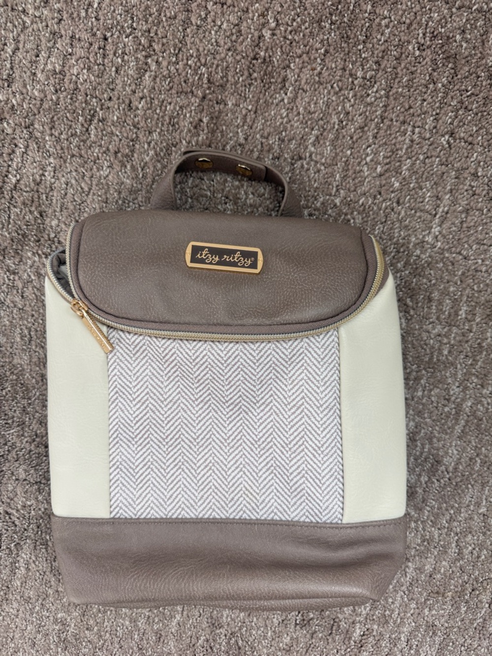 Itzy Ritzy Taupe & Cream Herringbone cooler bag